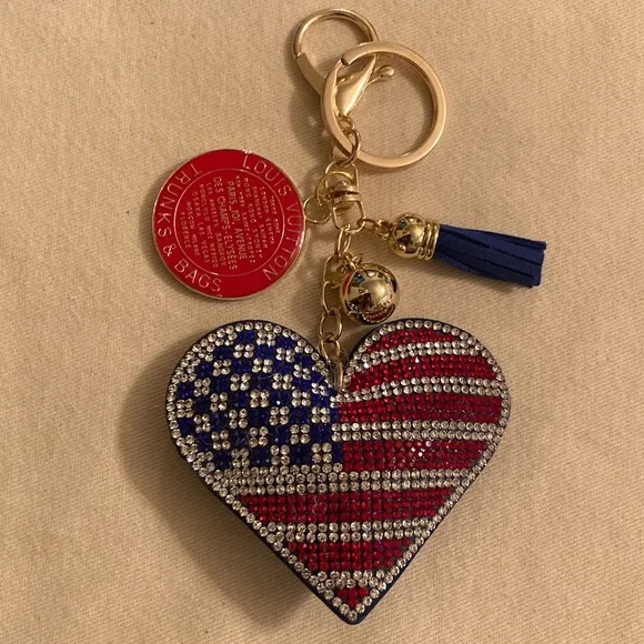 Louis Vuitton Upcycled Patriotic Flag Heart Charm Purse Charm/Keychain NWOT - Picture 2 of 9